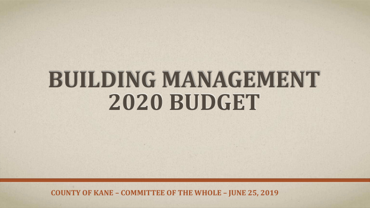 building management 2020 budget