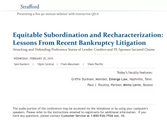 Equitable Subordination and Recharacterization:  Lessons From Recent Bankruptcy Litigation