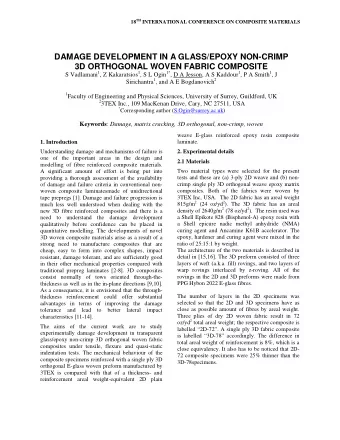 DAMAGE DEVELOPMENT IN A GLASS/EPOXY NON-CRIMP  3D ORTHOGONAL WOVEN FABRIC COMPOSITE S Vadlamani 1 ,