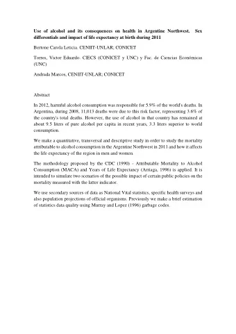 Use of alcohol and its consequences on health in Argentine Northwest.  Sex  differentials and