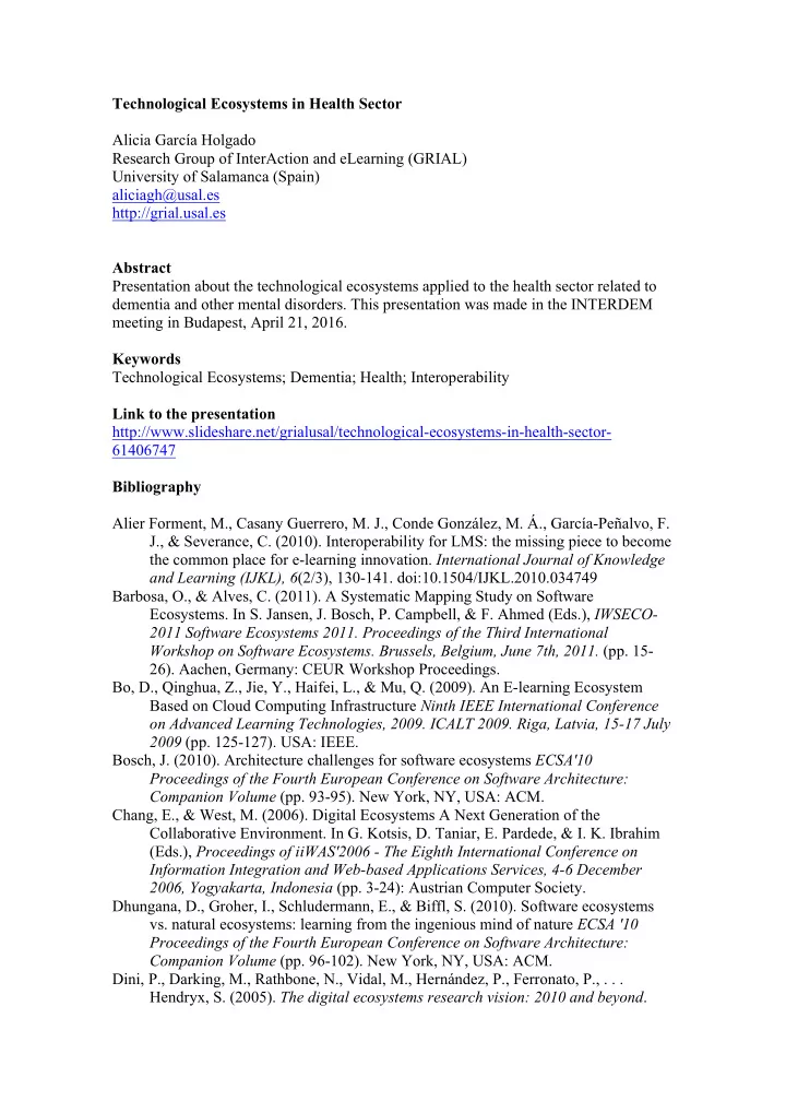 technological ecosystems in health sector alicia garc a