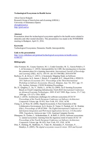 Technological Ecosystems in Health Sector  Alicia Garca Holgado  Research Group of InterAction