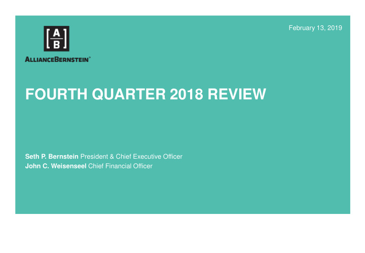 fourth quarter 2018 review