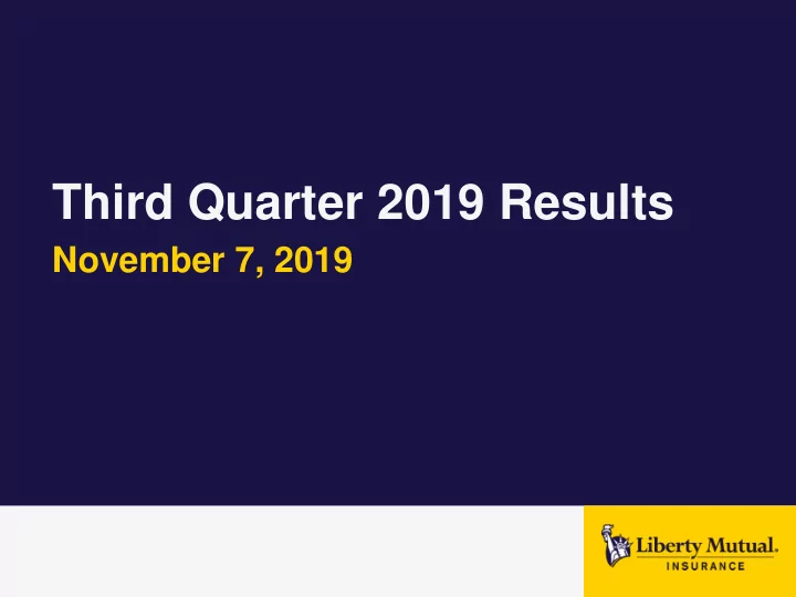 third quarter 2019 results
