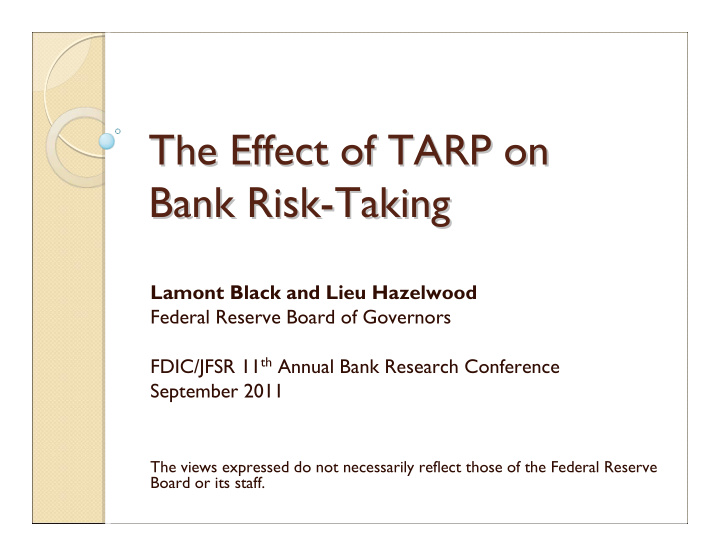 the effect of tarp on the effect of tarp on bank risk