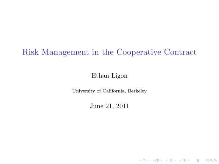 risk management in the cooperative contract