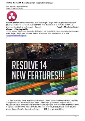 DaVinci Resolve 14 nouvelle mise  jour, Blackmagic Design souhaite optimise la solution  pour