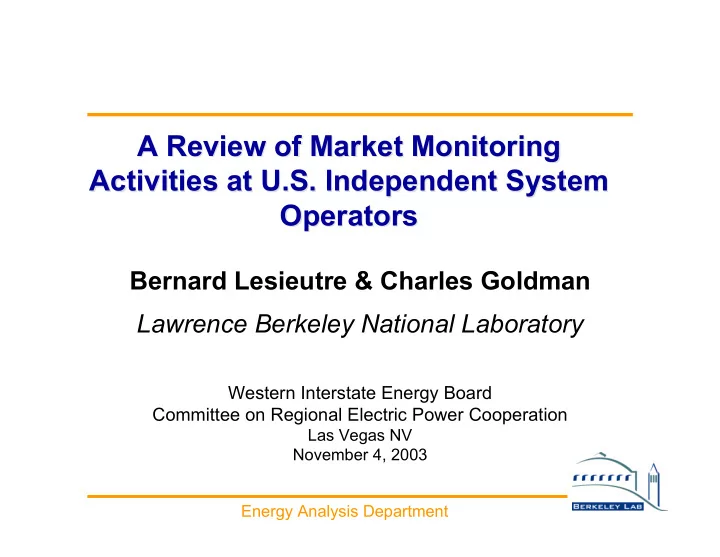 a review of market monitoring a review of market