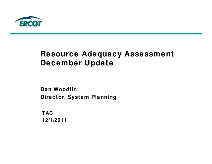 resource adequacy assessment december update
