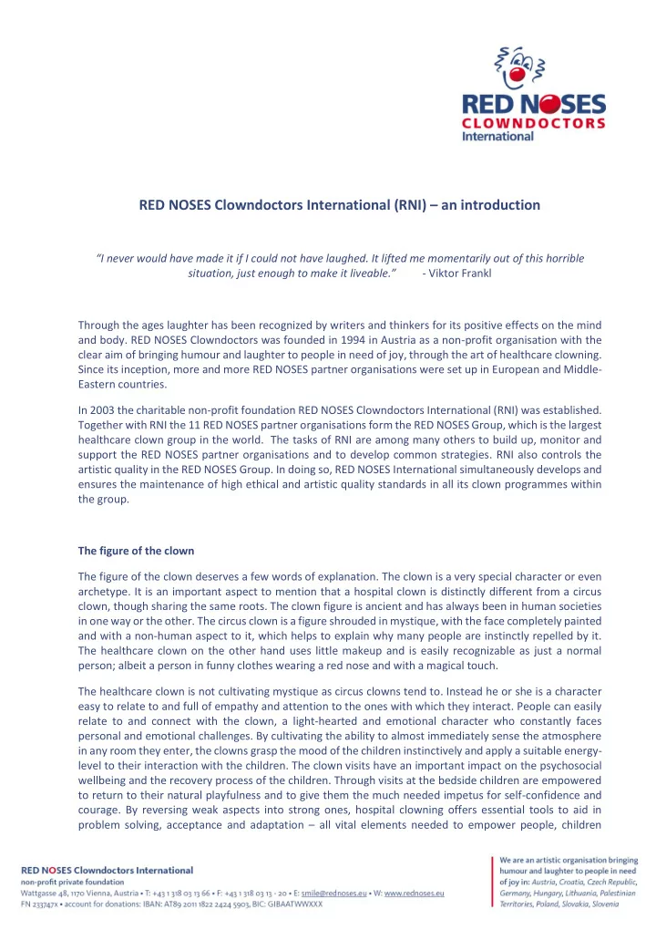 red noses clowndoctors international rni an introduction