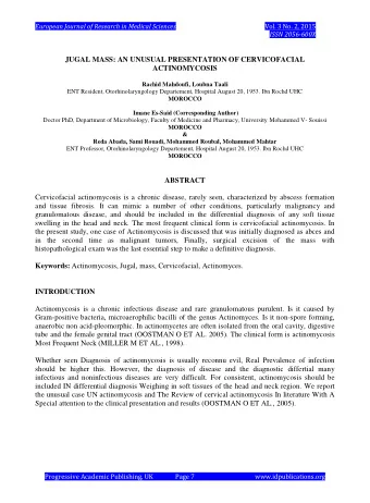 JUGAL MASS: AN UNUSUAL PRESENTATION OF CERVICOFACIAL  ACTINOMYCOSIS  Rachid Mahdoufi, Loubna Taali