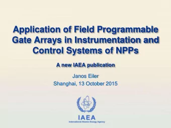 Control Systems of NPPs  A new IAEA publication  Janos Eiler  Shanghai, 13 October 2015  IAEA