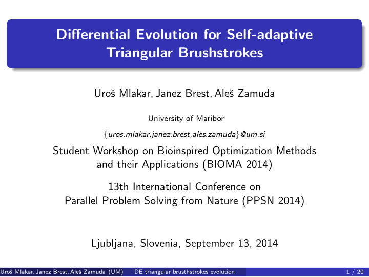differential evolution for self adaptive triangular