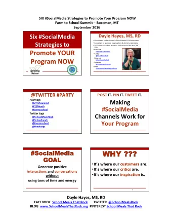 Promote YOUR  Facebook  School Meals That Rock  TwiWer  @SchoolMealsRock  Program NOW