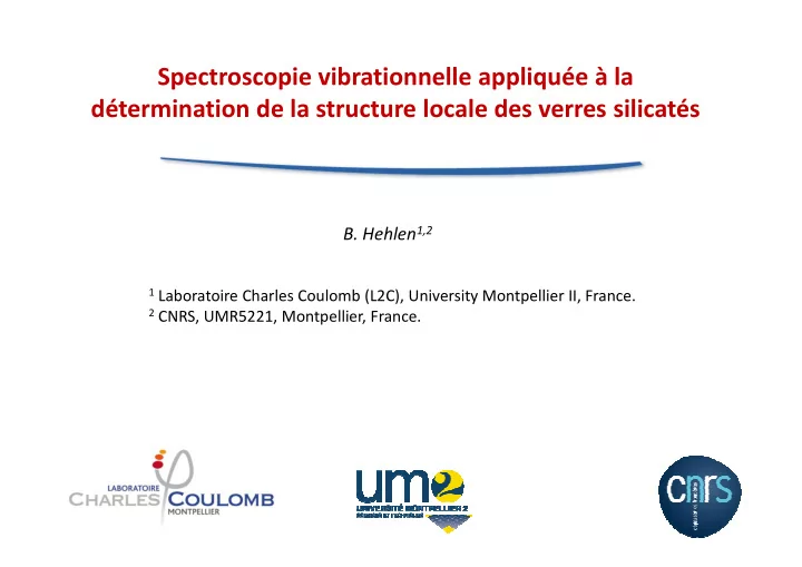 spectroscopie vibrationnelle appliqu e la d termination