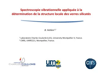 Spectroscopie vibrationnelle applique  la  dtermination de la structure locale des verres