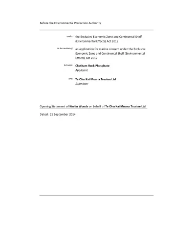 Before the Environmental Protection Authority under: the Exclusive Economic Zone and Continental