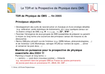 Le TDR et la Prospective de Physique dans CMS  Palaiseau  TDR de Physique de CMS   fin 2005