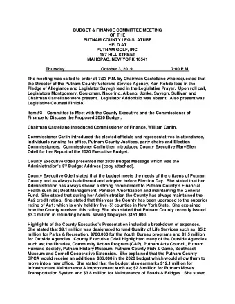 BUDGET &amp; FINANCE COMMITTEE MEETING  OF THE  PUTNAM COUNTY LEGISLATURE  HELD AT  PUTNAM GOLF,