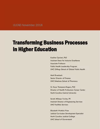 Trans  ransform  forming B  ng Bus  usines  ness Proces  rocesses  s  in H  n Higher  gher Educa