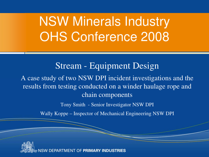 nsw minerals industry ohs conference 2008
