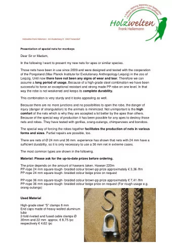 Dear Sir or Madam,  In the following I want to present my new nets for apes or similar species.