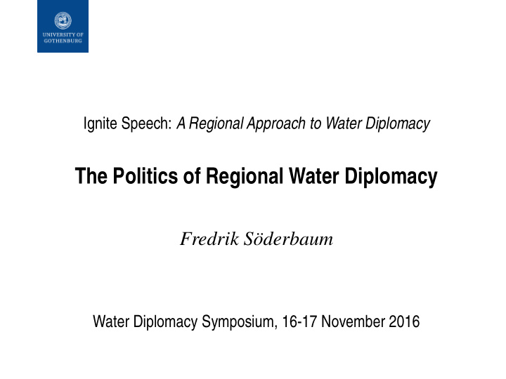 the politics of regional water diplomacy