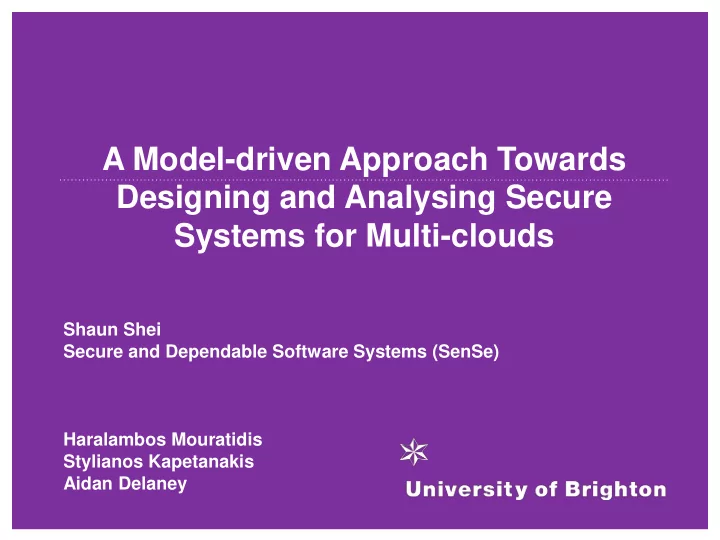 a model driven approach towards designing and analysing