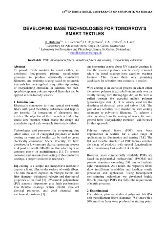 DEVELOPING BASE TECHNOLOGIES FOR TOMORROW'S  SMART TEXTILES R. Hufenus 1 *, L.J. Scherer 2 , D.