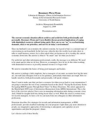 Rosemary Pleva Flynn  Librarian &amp; Manager, Library &amp; Information Services  Energy &amp;