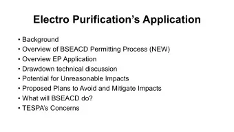Electro Purifications Application   Background   Overview of BSEACD Permitting Process