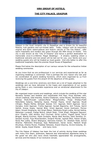 HRH GROUP OF HOTELS, THE CITY PALACE, UDAIPUR  Udaipur is the most romantic city in Rajasthan and