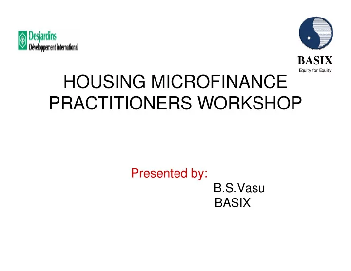 housing microfinance practitioners workshop