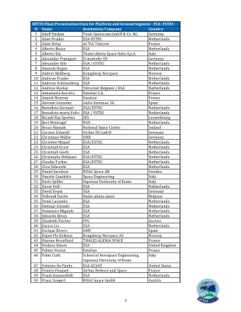 ARTES Final Presentation Days for Platform and Ground Segment  ESA  ESTEC  N  Name