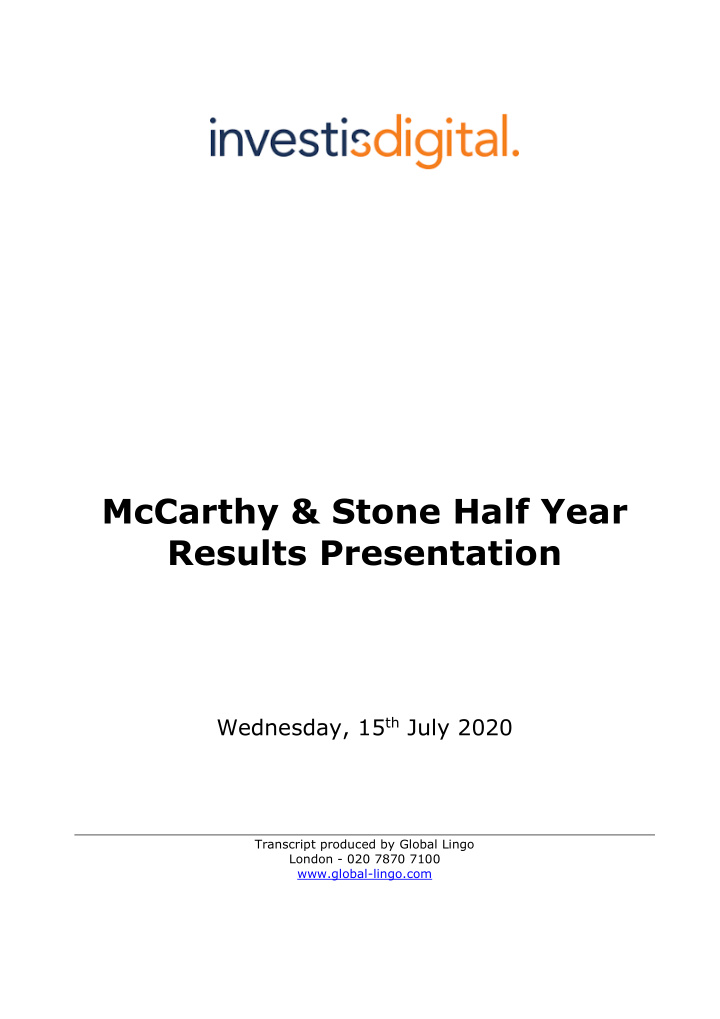 mccarthy stone half year results presentation