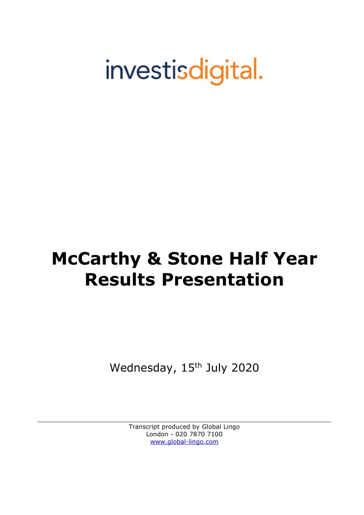 mccarthy stone half year results presentation