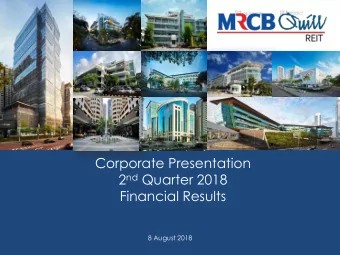 Corporate Presentation 2 nd Quarter 2018  Financial Results  8 August 2018  Important Notice  This