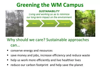 Greening the WM Campus  SUSTAINABILITY  Living and working so as to minimize  our long-term impact