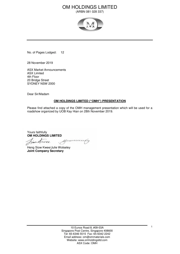 om holdings limited