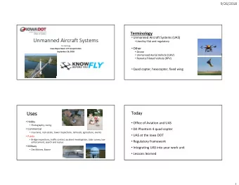 Unmanned Aircraft Systems  Used by FAA and regulatory  Tim McClung  Other  Iowa Department of