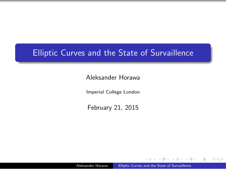 elliptic curves and the state of survaillence