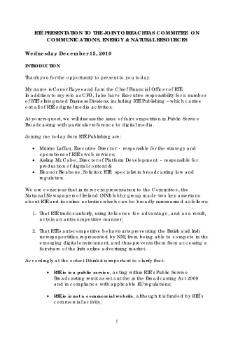 RT    PRE  SE  NT  AT  ION T  O T  HE  JOINT  OIRE  ACHT  AS COMMIT  T  E  E  ON  COMMUNICAT