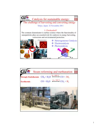 Catalysis for sustainable energy:  The challenge of harvesting and converting energy  Tokyo, Japan