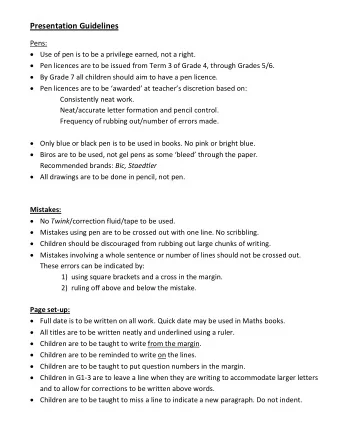 Presentation Guidelines  Pens:    Use of pen is to be a privilege earned, not a right.    Pen