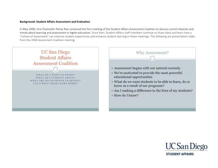 background student affairs assessment and evaluation in