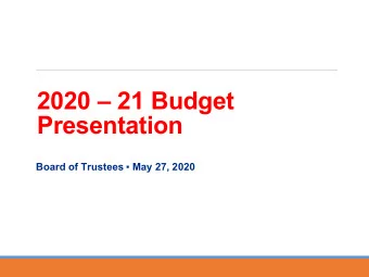 2020  21 Budget  Presentation Board of Trustees  May 27, 2020  Bottom line up front  As a
