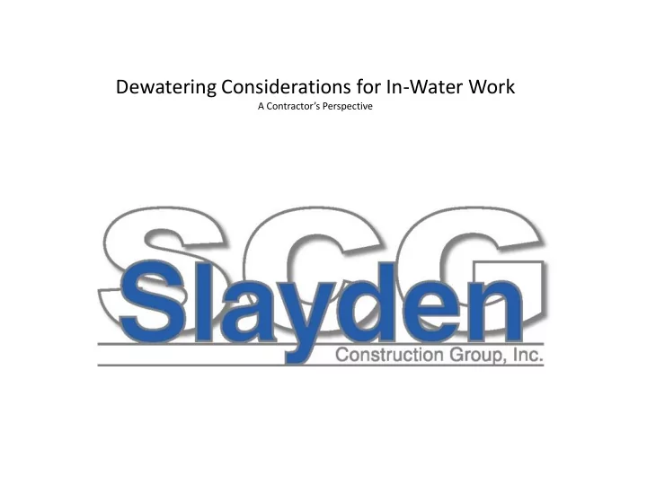 dewatering considerations for in water work