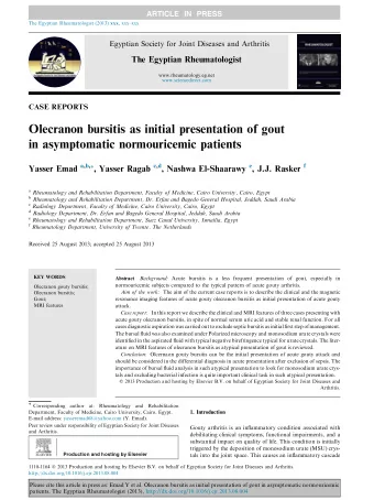 Olecranon bursitis as initial presentation of gout  in asymptomatic normouricemic patients Yasser
