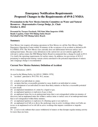 Emergency Notification Requirements Proposed Changes to the Requirements of 69-8-2 NMSA