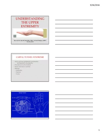 UNDERSTANDING  THE UPPER  EXTREMITY  Pr  esented by Kar  i M. Komlofske, F  NP-C &amp; John Wor